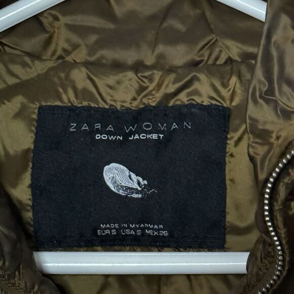 ZARA Woman Copper Puffer Down Jacket Zip Metallic Shiny Size S - Picture 3 of 3